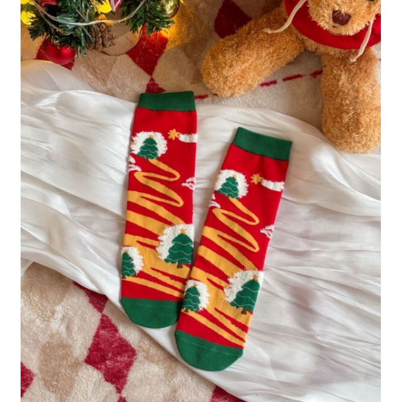 [KÈM HỘP ĐỰNG] Set Combo 4 Đôi Tất Vớ Cổ Cao Noel Giáng Sinh Tone Xanh Đỏ Blindbox Quà Tặng Độc Đáo Dễ Thương Unisex