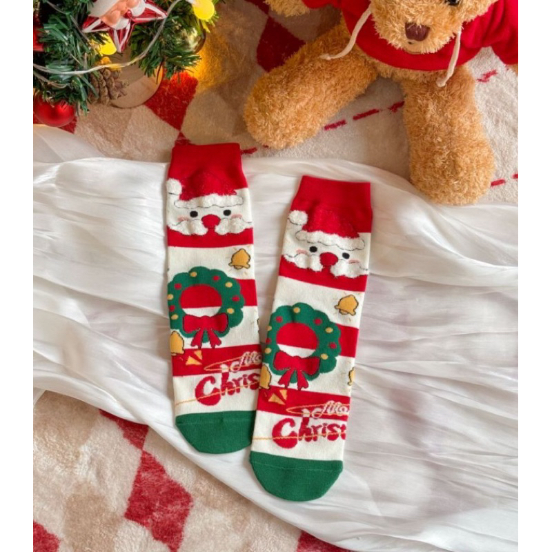 [KÈM HỘP ĐỰNG] Set Combo 4 Đôi Tất Vớ Cổ Cao Noel Giáng Sinh Tone Xanh Đỏ Blindbox Quà Tặng Độc Đáo Dễ Thương Unisex
