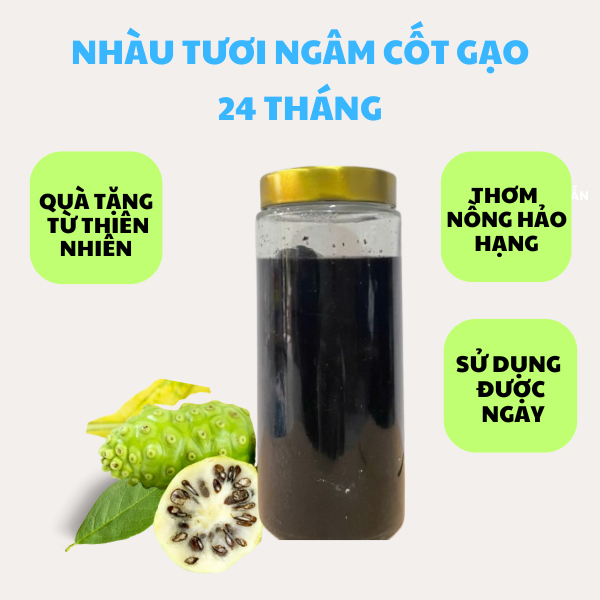 Qủa nhàu tươi ngâm cốt gạo 24 tháng, bình thủy tinh 1 lít