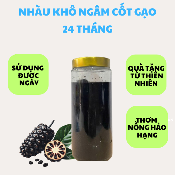 Trái nhàu khô ngâm cốt gạo 24 tháng, bình thủy tinh 1 lít