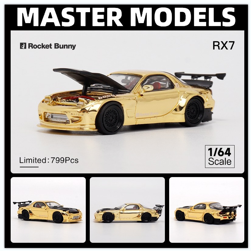 MÔ HÌNH 1:64 MASTER - Mazda RX7 Rocket Bunny GT Wing Chorme Gold ...
