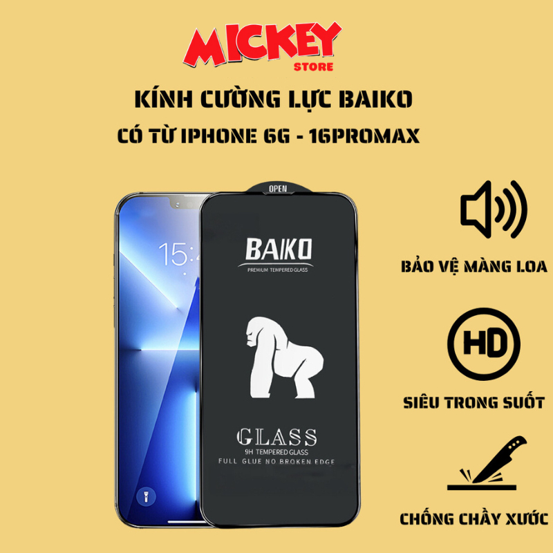 Kính cường lực Baiko bảo vệ màng loa cho IPhone 6G đến 17Promax - cảm ứng siêu mượt