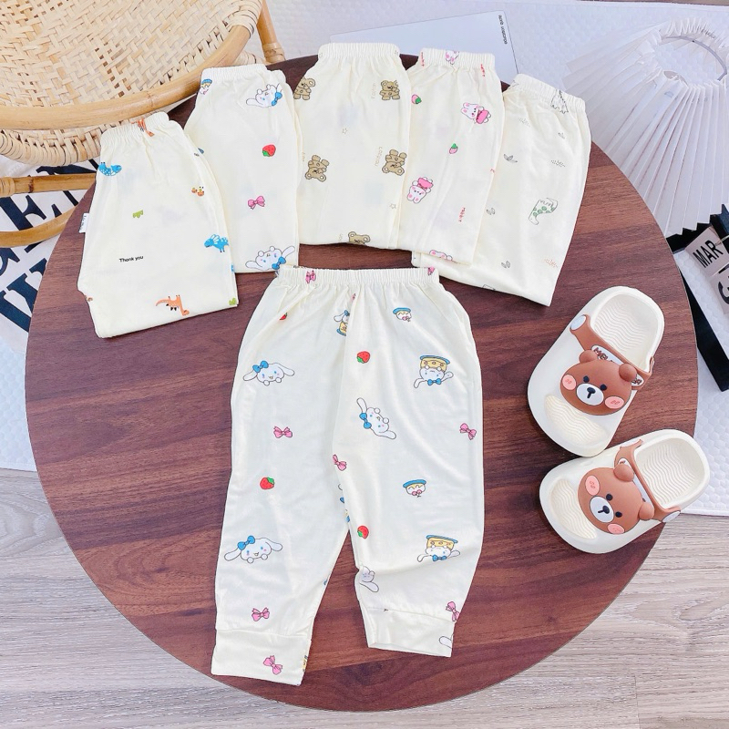 Combo 5 quần dài thun lạnh petit nền kem aki cho bé từ 3 đến 14kg