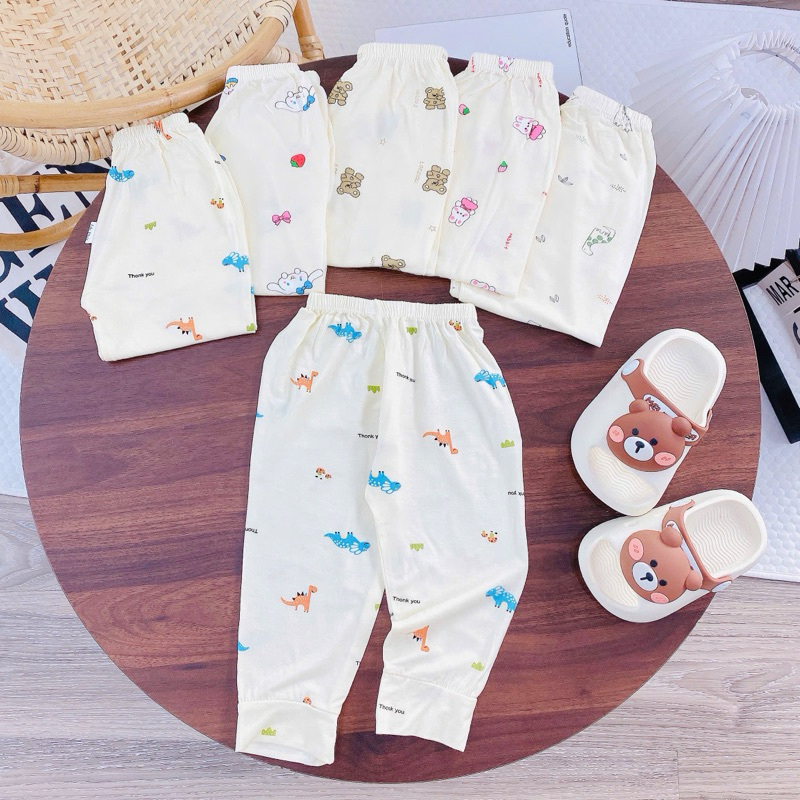 Combo 5 quần dài thun lạnh petit nền kem aki cho bé từ 3 đến 14kg