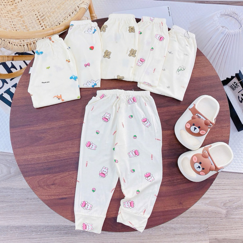 Combo 5 quần dài thun lạnh petit nền kem aki cho bé từ 3 đến 14kg