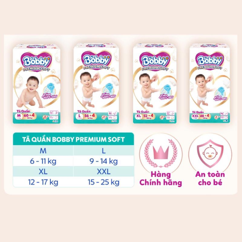 {Chính hãng } Tã bỉm quần Bobby Premium Soff full sz cho bé M, L, Xl, XXL