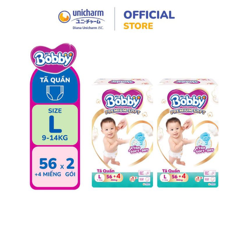 {Chính hãng } Tã bỉm quần Bobby Premium Soff full sz cho bé M, L, Xl, XXL