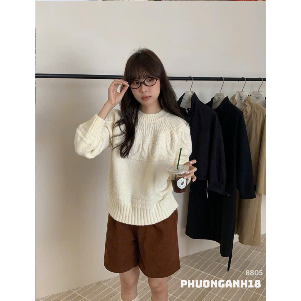 (Xả Kho ) Áo len cổ tròn họa tiết hoa văn 8805