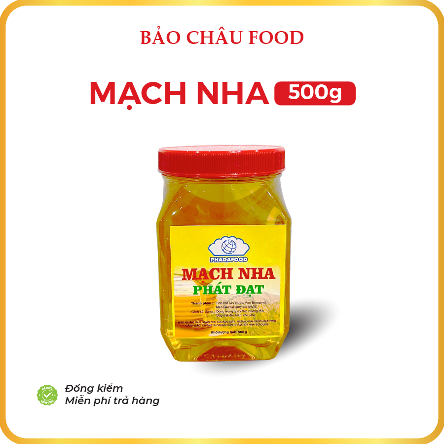 Bảo Châu Food - Mạch Nha Phát Đạt (MÀU VÀNG) Hũ 500gr Tạo Ngọt Tự Nhiên Món Ăn Thêm Dẻo Đóng Gói Tiện Lợi
