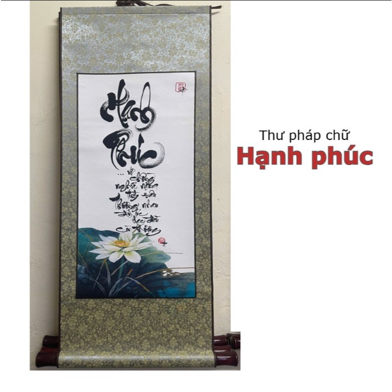 Tranh thư pháp ý nghĩa, tranh treo tường, bồi lụa, làm quà tặng khách hàng, chữ viết tay thủ công