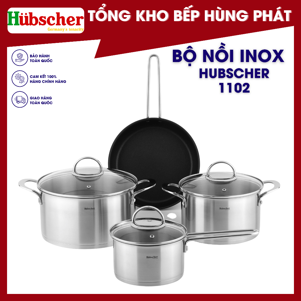 Bộ nồi từ 5 đáy Hubscher 1102 cao cấp, Inox SUS304, Tiếp xúc thực phẩm ...