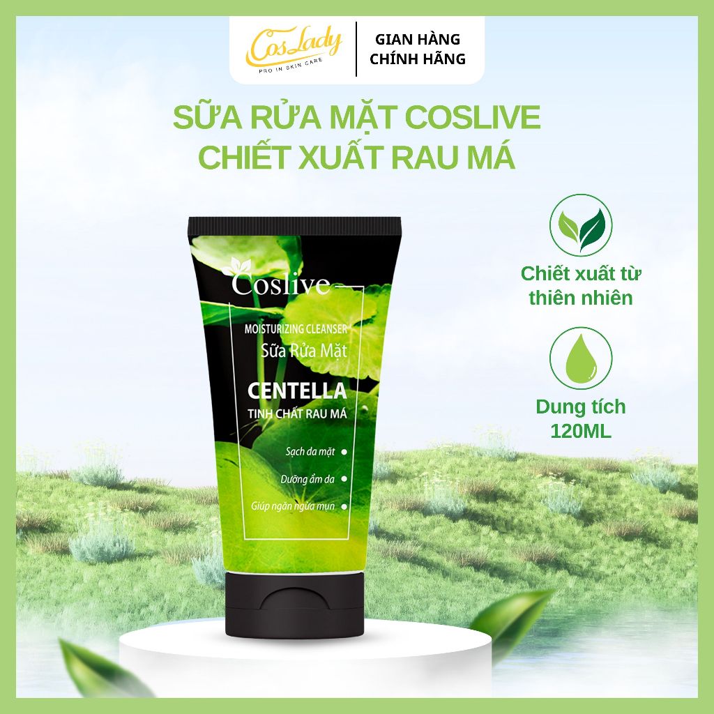 Sữa Rửa Mặt Rau Má Coslive 120ml - Cân bằng Độ PH, Hạn Chế Khô Căng Dưỡng Sáng Da Sau Khi Rửa Mặt.