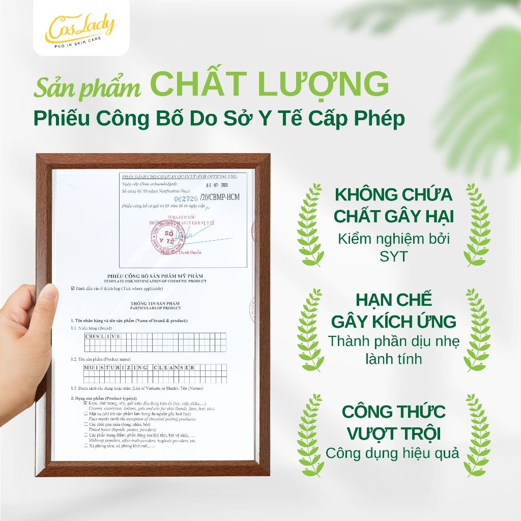 Sữa Rửa Mặt Rau Má Coslive 120ml - Cân bằng Độ PH, Hạn Chế Khô Căng Dưỡng Sáng Da Sau Khi Rửa Mặt.
