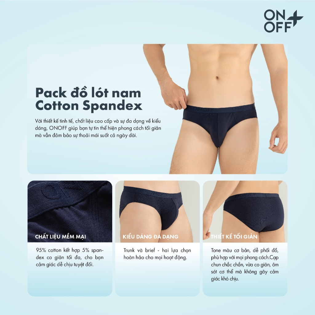 Combo 3 quần lót sịp nam tam giác brief Cotton Spandex lành tính mềm mịn thấm hút nhanh - ONOFF 18UQ24A316 | BigBuy360 - bigbuy360.vn
