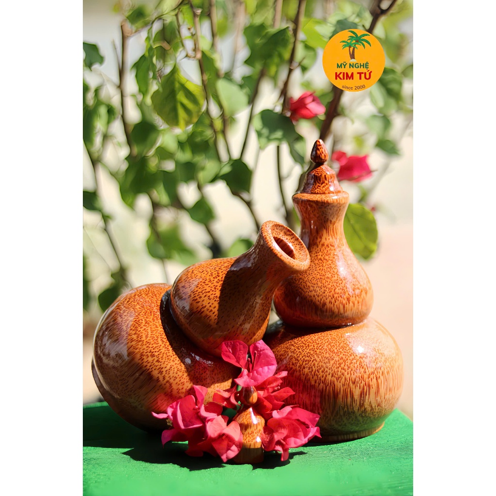 Bình Hồ Lô Gỗ Dừa Dùng Đựng Rượu, Trang Trí Phong Thủy Tài Lộc, Trang Trí Bàn Tiệc, Quà Tặng Độc Đáo - KIM TỨ