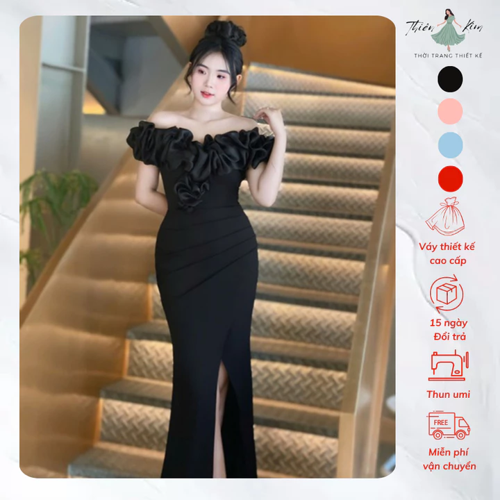 Đầm Dạ Hội Bèo Tim Bẹt Vai Sang Trọng Dự Tiệc, Váy Dạ Hội Trung Niên Thiết Kế Bigsize Cao Cấp Mã Dạ Hội M67