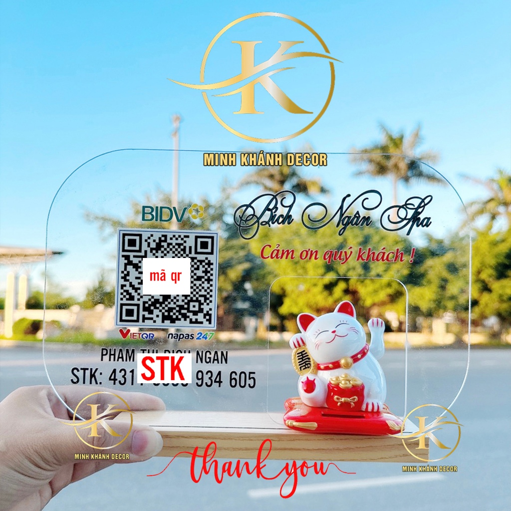 Bảng quét mã QR CODE in theo yêu cầu, để bàn đựng mèo thần tài vẫy tay ...