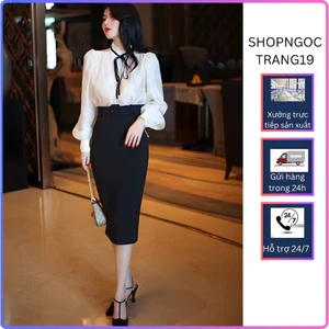 Chân Váy Bút Chì 70cm Phối Đải Vải Theo Màu Tạo Điểm Nhấn SHOPNGOCTRANG19 Chất Vitex 2 Lớp Mã 182