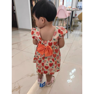 Váy bé gái tay phồng cổ vuông họa tiết trái tim màu sắc rực rỡ 1-2-3 tuổi D882