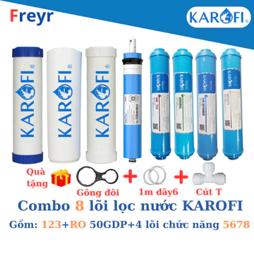 Combo 8 lõi lọc nước Karofi gồm lõi 123 Smax Duo,màng RO Dupont 50GPD, lõi chức năng T33 Mineral Far Nano