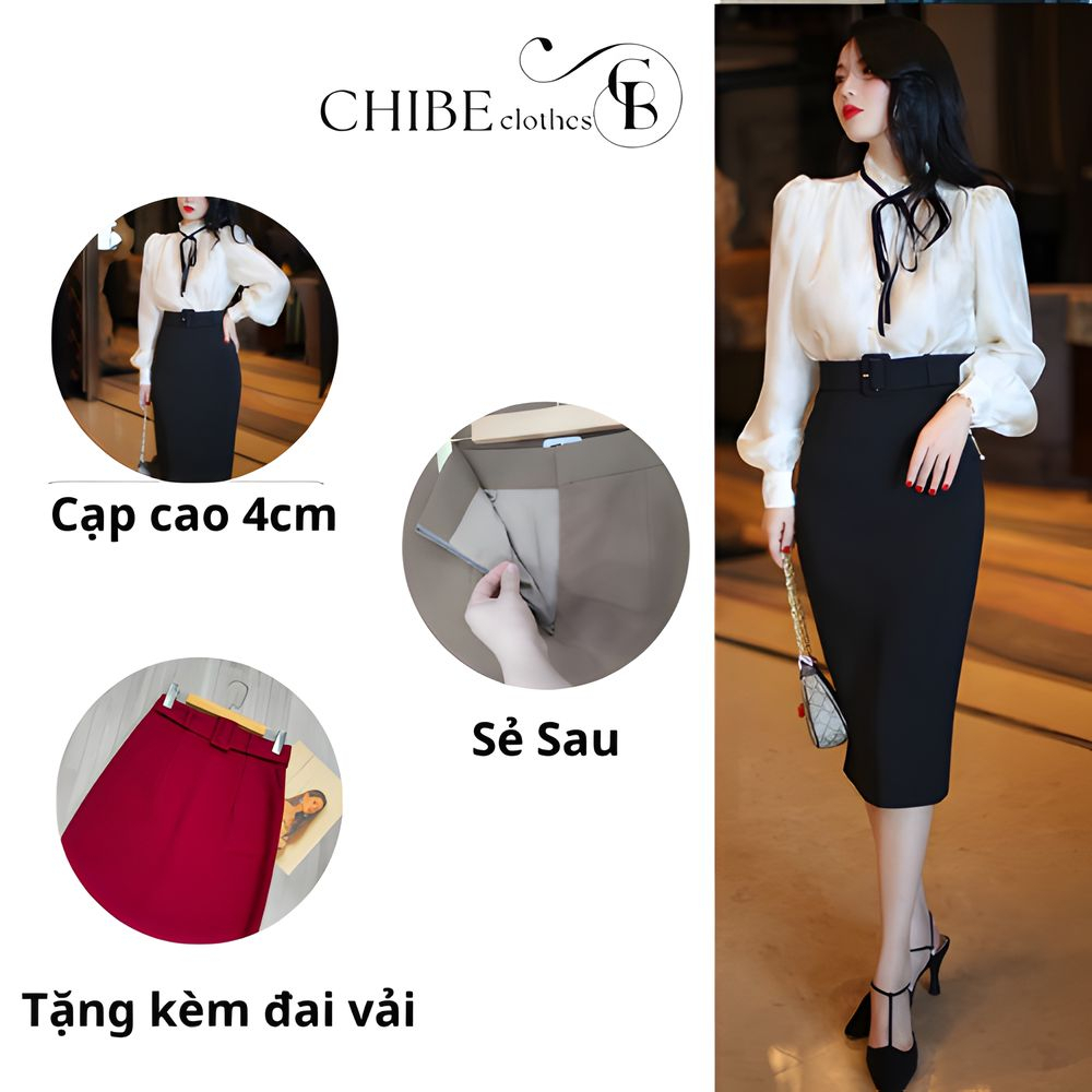 Chân Váy Bút Chì 70cm Phối Đải Vải Theo Màu Tạo Điểm Nhấn SHOPNGOCTRANG19 Chất Vitex 2 Lớp Mã 182