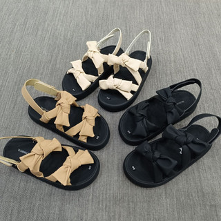 Giày Sandal Nữ 2 Quai Phối Nơ,Dép Quai Hậu Da Mềm Phong Cách Hàn Quốc.