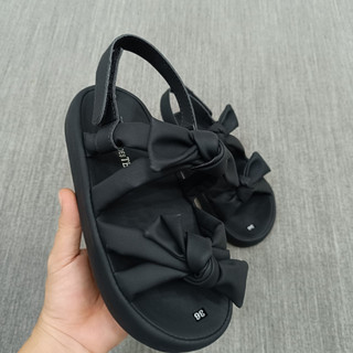 Giày Sandal Nữ 2 Quai Phối Nơ,Dép Quai Hậu Da Mềm Phong Cách Hàn Quốc.