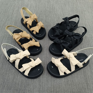 Giày Sandal Nữ 2 Quai Phối Nơ,Dép Quai Hậu Da Mềm Phong Cách Hàn Quốc.