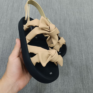 Giày Sandal Nữ 2 Quai Phối Nơ,Dép Quai Hậu Da Mềm Phong Cách Hàn Quốc.