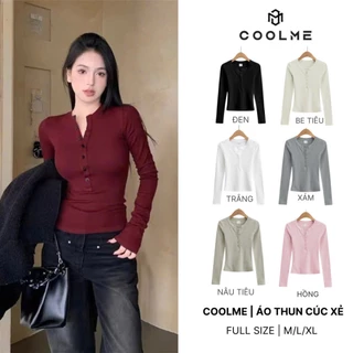 Áo thun tay dài nữ cúc xẻ Coolme, áo dài tay nữ ôm body khuy ngực chất lông thỏ tôn dáng - GLT