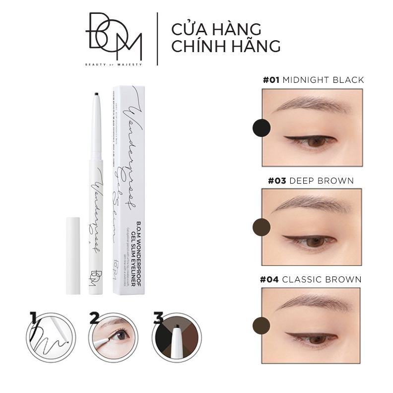 Chì kẻ mắt siêu mảnh lâu trôi Bom Wonderproof Gel Slim Eyeliner 0,1g