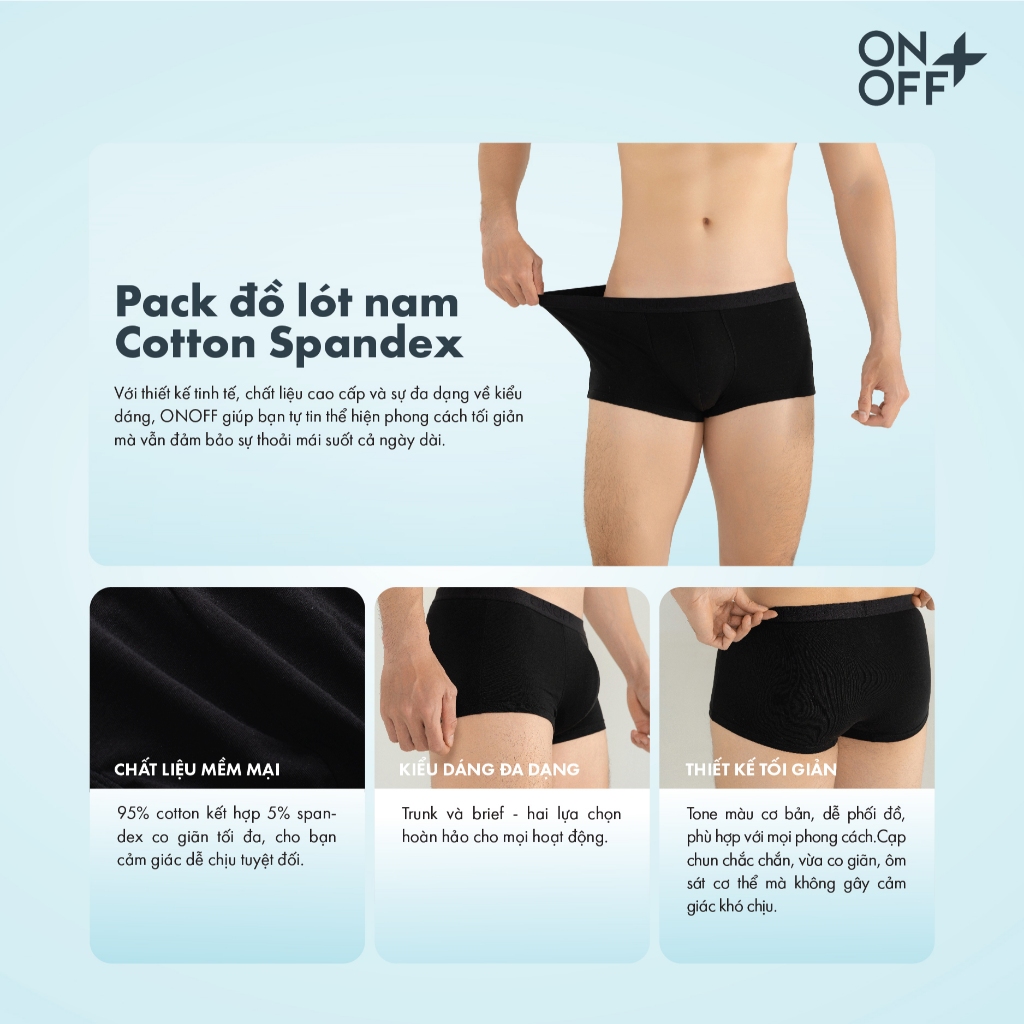 Ảnh Pack tiện lợi 5 quần lót nam cotton Mỹ ONOFF dáng trunk êm nhẹ, kháng khuẩn - 18UO24A324 3