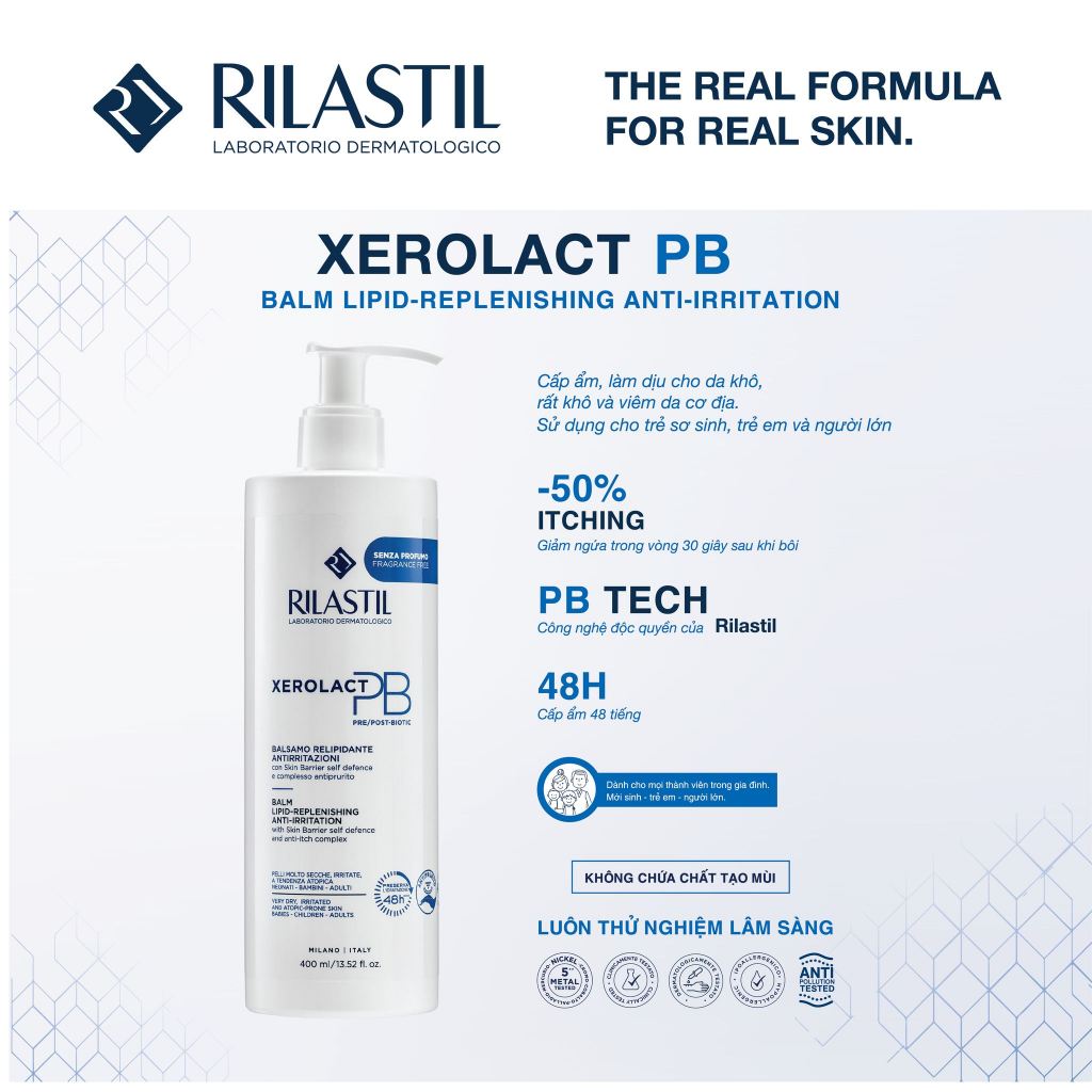 KEM DƯỠNG ẨM CHỐNG MẨN NGỨA  - RILASTIL XEROLACT PB BALM LIPID REPLENISHING ANTI-IRRITATION 50ML,200ML, 400ML - ÚT STORE