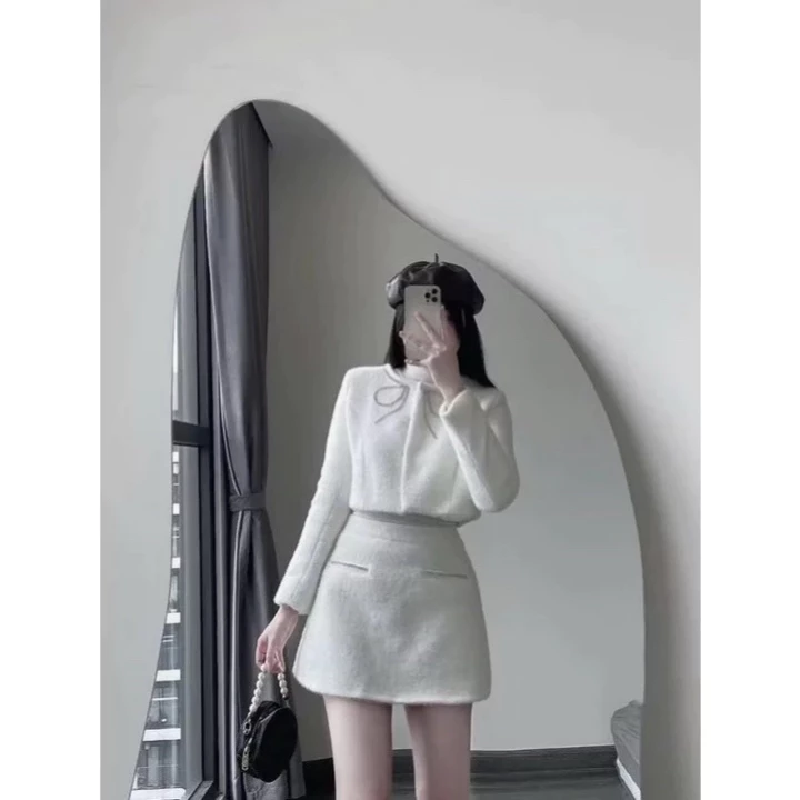 Váy nữ set dạ lông thỏ, Tiểu Thư Sang Chảnh Diện Tết Đi Chơi Siêu Xinh Sét dạ tweed kèm váy xinh xỉu
