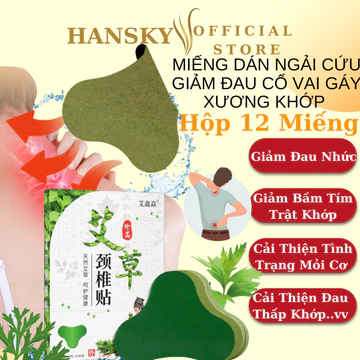 Miếng Dán Ngải Cứu Hộp 12 Miếng Cao Dán Ngải Cứu Giúp Giảm Đau Vai Gáy Đốt Sống Cổ Hiệu Quả HANSKY