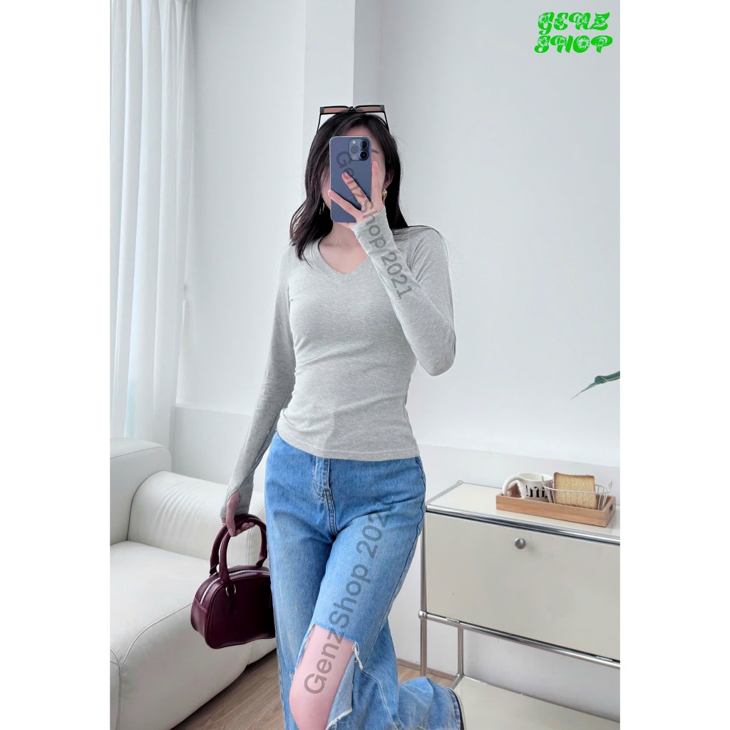 ÁO THUN TAY DÀI CỔ TIM ÔM TRƠN CÓ XỎ NGON CHẤT COTTON 4C ÔM BODY QUYẾN RŨ DỄ PHỐI ĐỒ FW240917