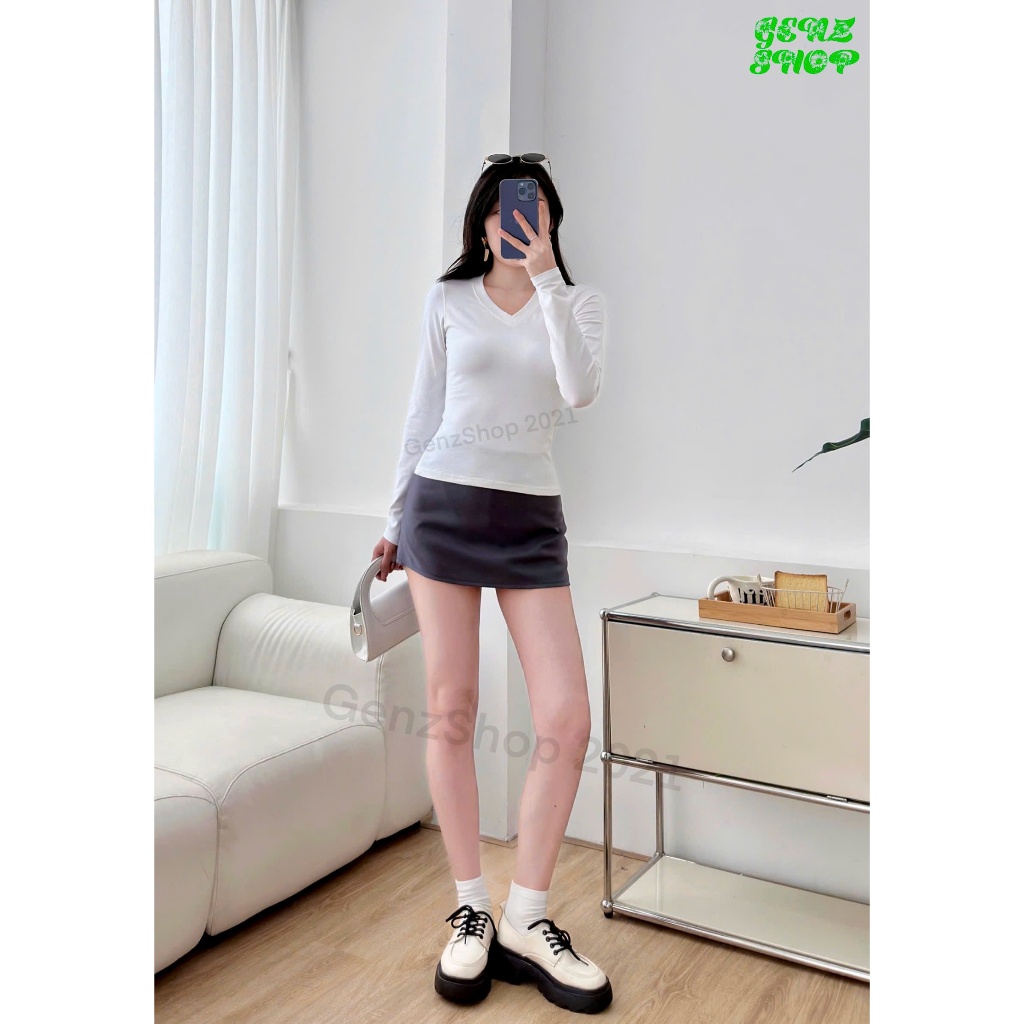 ÁO THUN TAY DÀI CỔ TIM ÔM TRƠN CÓ XỎ NGON CHẤT COTTON 4C ÔM BODY QUYẾN RŨ DỄ PHỐI ĐỒ FW240917