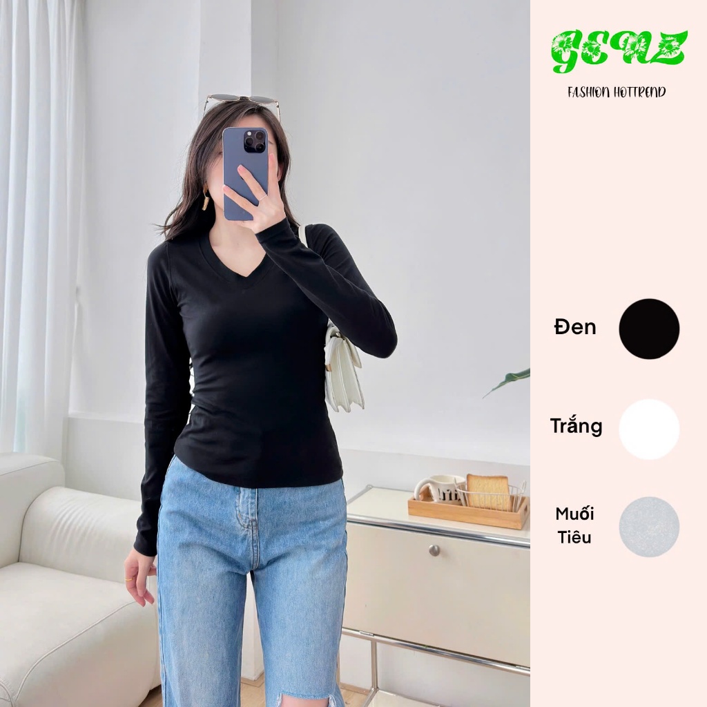 ÁO THUN TAY DÀI CỔ TIM ÔM TRƠN CÓ XỎ NGON CHẤT COTTON 4C ÔM BODY QUYẾN RŨ DỄ PHỐI ĐỒ FW240917