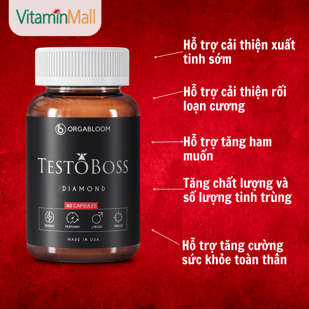 Combo 3 Testoboss Usa - Tăng Cường Sinh Lực Nam Với Maca, Cỏ Sừng Dê, Nhân Sâm, Tinh Hàu – Hộp 60 viên