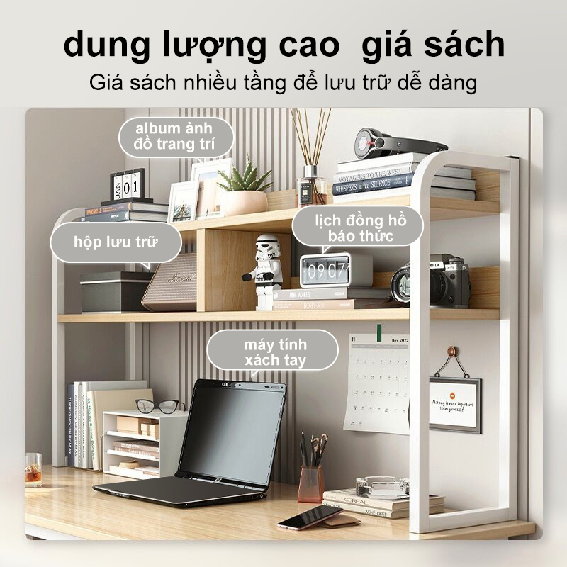 SUNNY  Bàn Làm Việc Có Kệ Sách U4 Bàn Học Sinh Bàn Gỗ Mdf Dày 15mm Chân Sắt Sơn Tĩnh Điện 2 Tầng