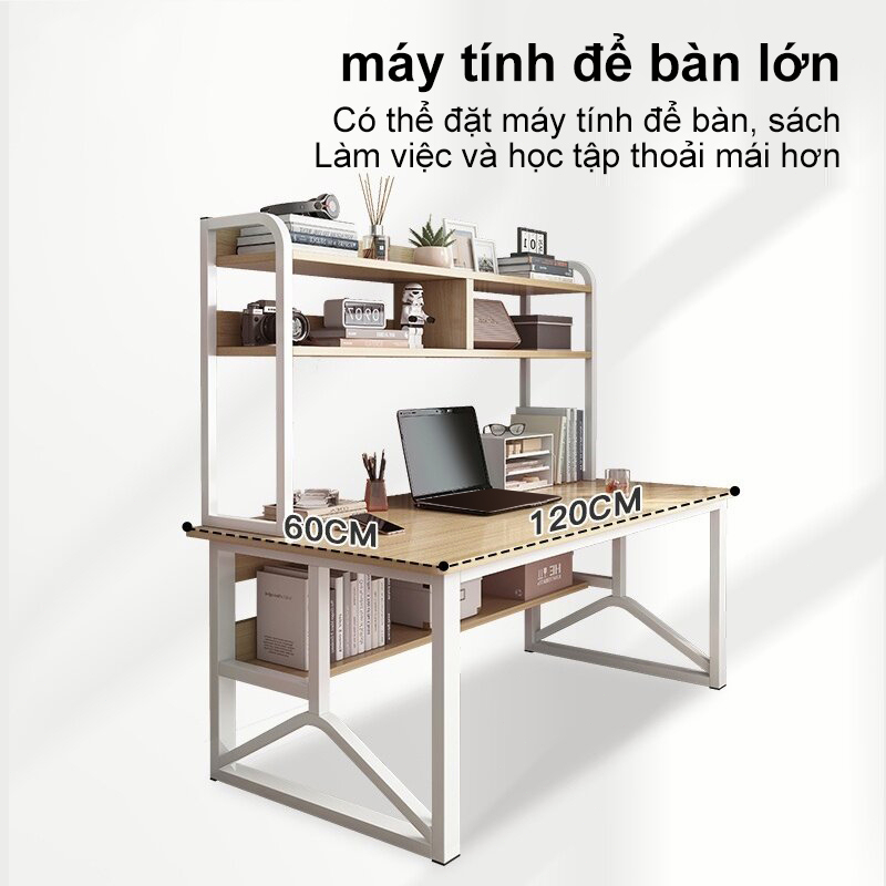 SUNNY  Bàn Làm Việc Có Kệ Sách U4 Bàn Học Sinh Bàn Gỗ Mdf Dày 15mm Chân Sắt Sơn Tĩnh Điện 2 Tầng
