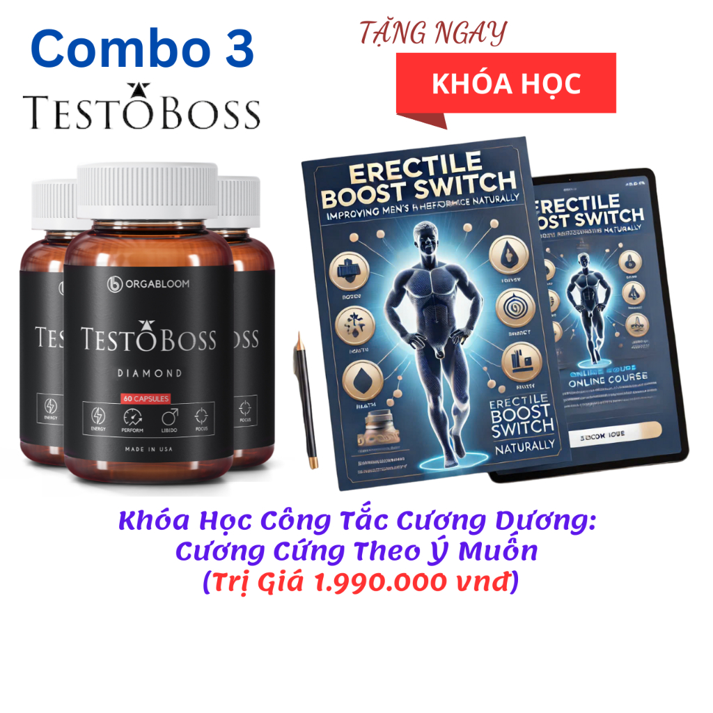 Combo 3 Testoboss Usa - Tăng Cường Sinh Lực Nam Với Maca, Cỏ Sừng Dê, Nhân Sâm, Tinh Hàu – Hộp 60 viên