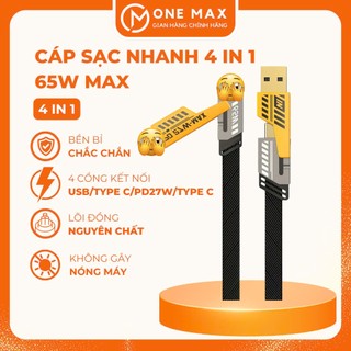 Cáp sạc nhanh 4 IN 1 cổng vào USB/TYPE C cổng ra PD27W/TYPE C 65W thiết kế dây dẹp bền dẻo