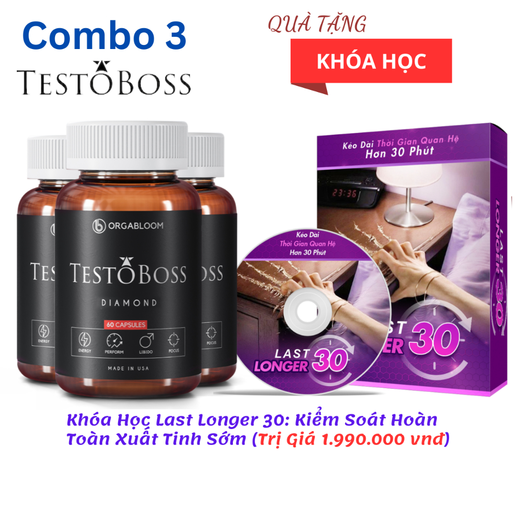 Combo 3 Testoboss Usa - Tăng Cường Sinh Lực Nam Với Maca, Cỏ Sừng Dê, Nhân Sâm, Tinh Hàu – Hộp 60 viên