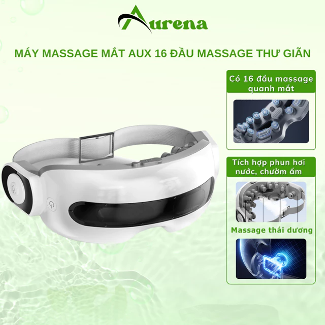 Máy massage mắt AUX 16 đầu massage thư giãn giảm mỏi mắt bọng thâm mắt, máy matxa mắt có phun hơi nước