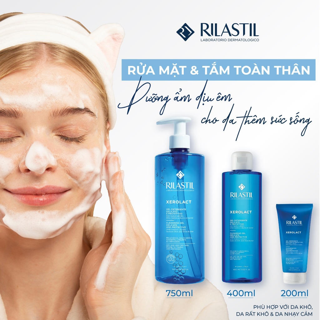GEL RỬA MẶT DỊU NHẸ VÀ TẮM TOÀN THÂN - RILASTIL XEROLACT CLEANSING GEL 200ML, 400ML, 750ML - ÚT STORE