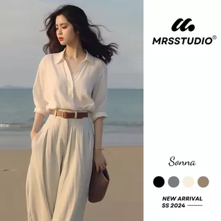 Quần tây nữ ống rộng 2 cạp kép 2024 MRS cạp cao dài 106cm ống rộng, bigsize công sở, Culottes MRQ085G