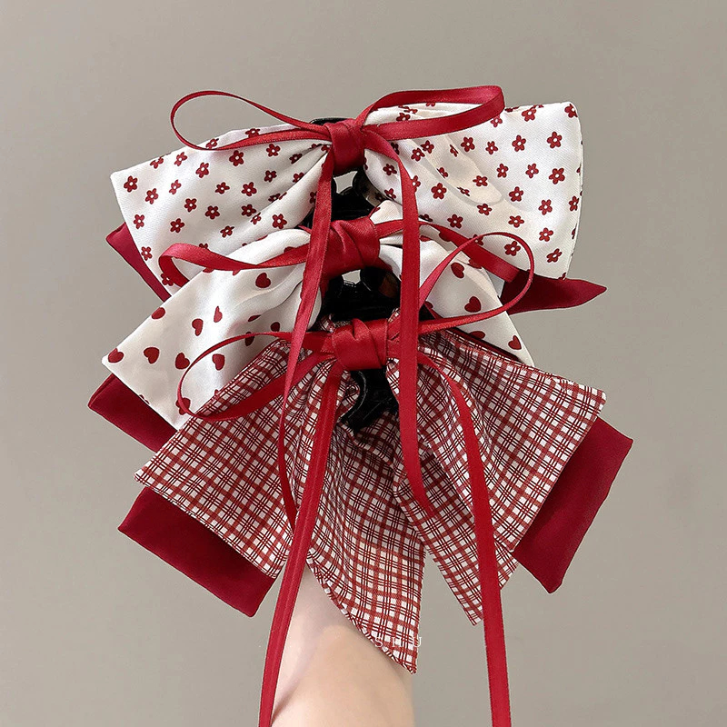 Kẹp Tóc Càng Cua Nửa Đầu Đính Nơ Đỏ Xinh Xắn Dễ Thương Mùa Lễ Hội Phong Cách Hàn Quốc Empoli