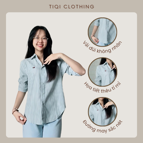 Áo Sơ Mi Sọc Tay Dài Thêu Hình Cờ, Chất Xô Hàn Mềm Mại, Sơ Mi Caro Nhiều Màu Pastel Dễ Phối Đồ