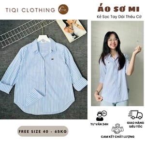 Áo Sơ Mi Sọc Tay Dài Thêu Hình Cờ, Chất Xô Hàn Mềm Mại, Sơ Mi Caro Nhiều Màu Pastel Dễ Phối Đồ